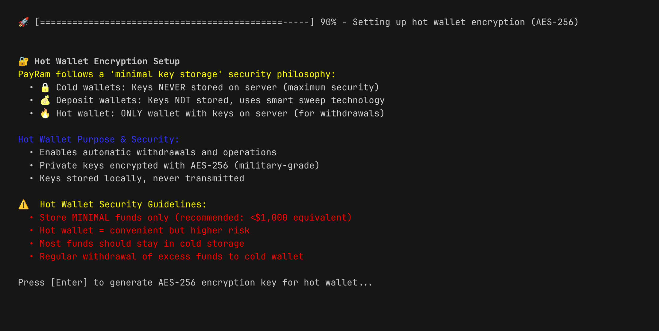 Hot wallet AES-256 encryption setup
