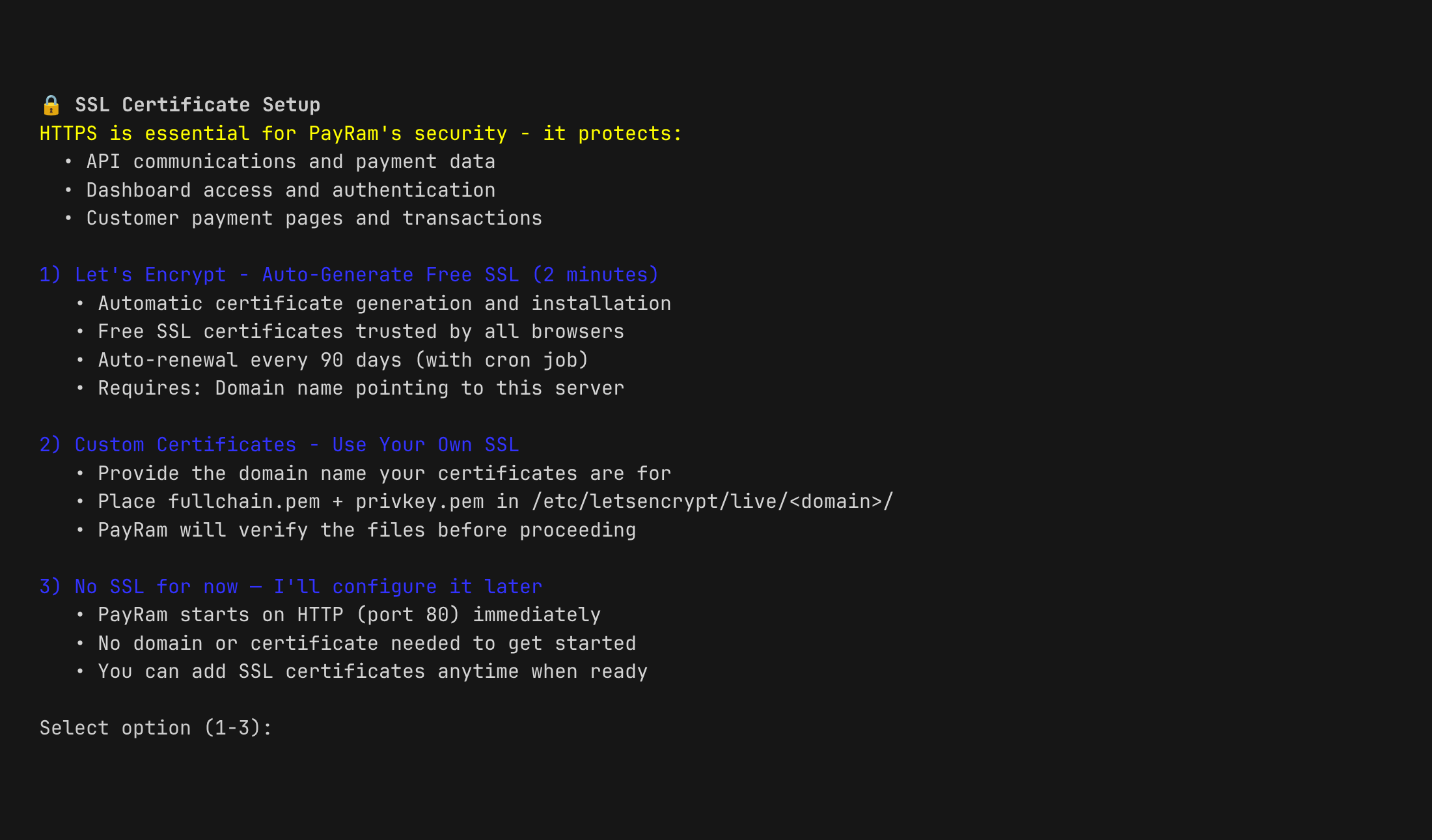 SSL certificate setup options